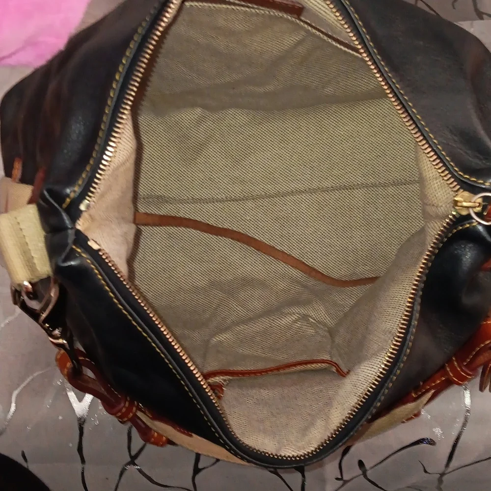 Dooney & Bourke Black Leather Hobo with Brown Trim - Picture 13 of 16